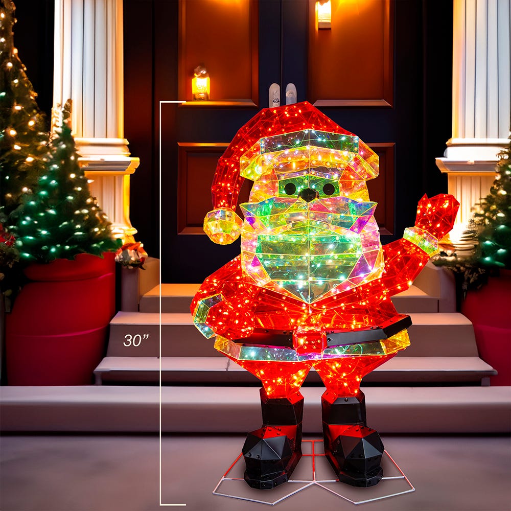 Kurt Adler 30-Inch Pre-Lit 150 Warm White LED Multifunction Holographic Santa